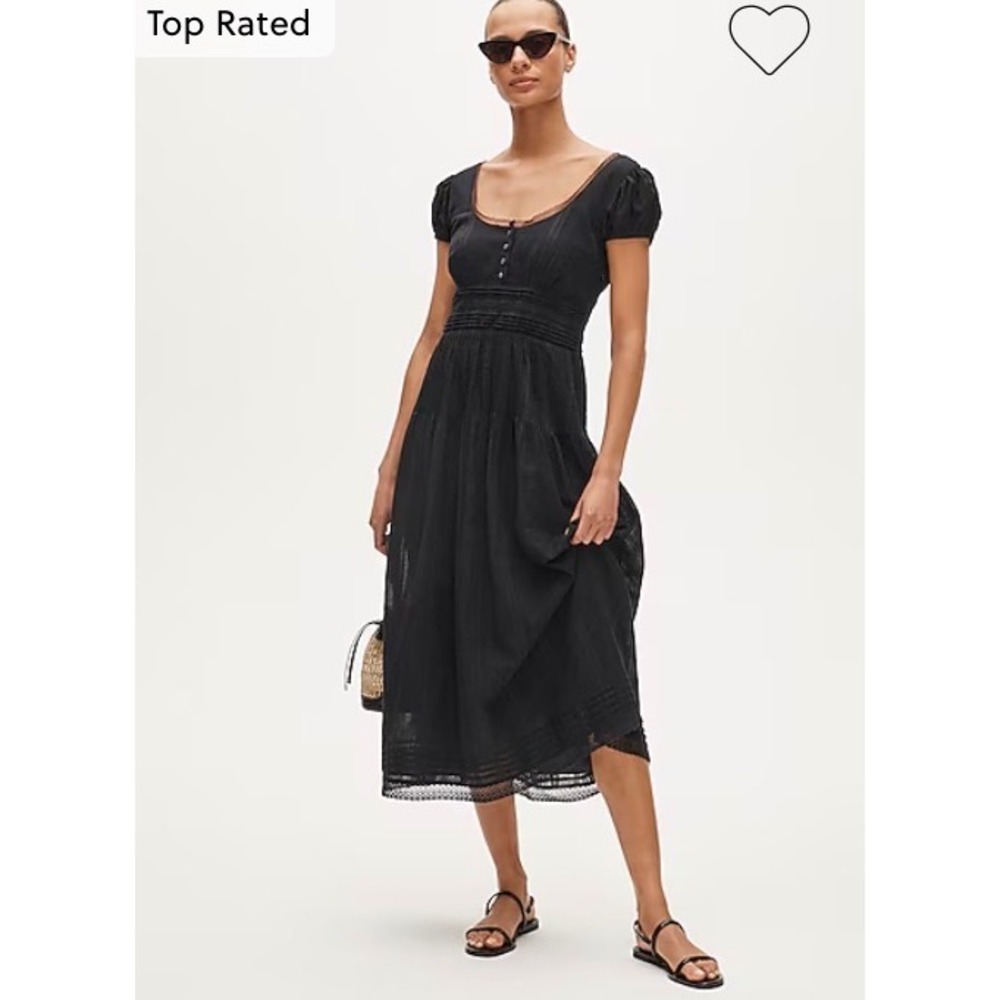 J.Crew Lace-trim pintuck midi dress in cotton dobby black whimsigoth money sz 2